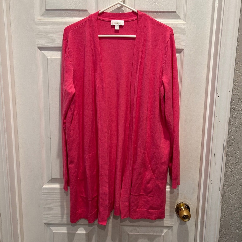 Belle by Kim Gravel Womens Large Hot Pink Open Front Cardigan Sweater Pockets